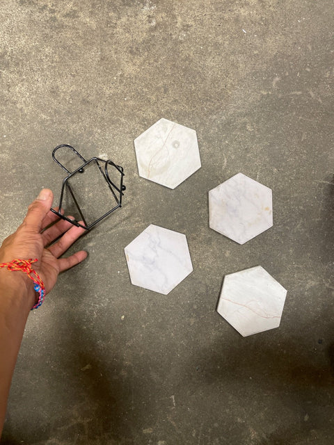 Hexagon Marble Coasters With Holder