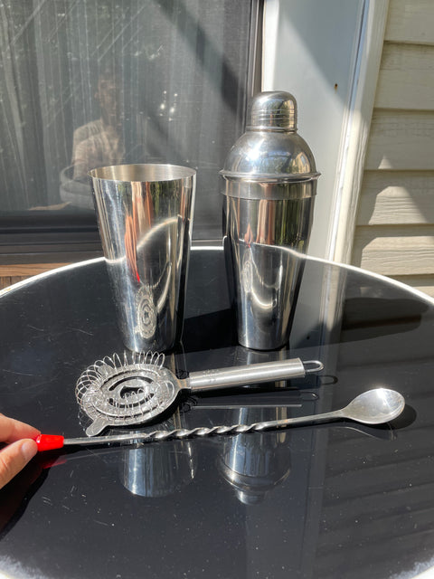 Stainless Steel Cocktail Set with Shaker, Strainer & Spoon