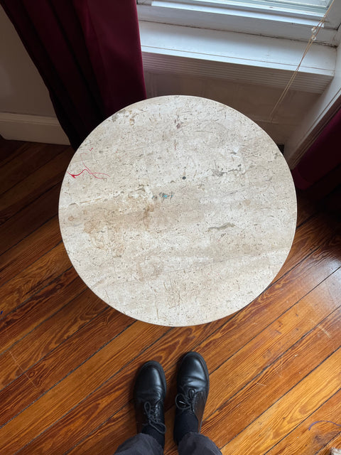 Cream Stone Round End Table, W20xH22"