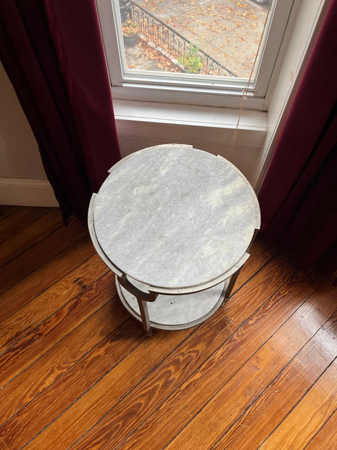 Stylish Faux Carrara Marble Top End Table, W17.5xH23"