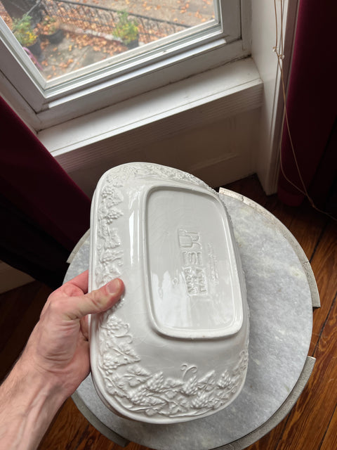Two White Embossed Serving Platters