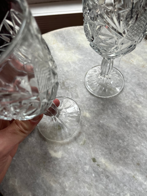 Libbey Hobstar Clear Pressed Glass Water Or Wine Goblets