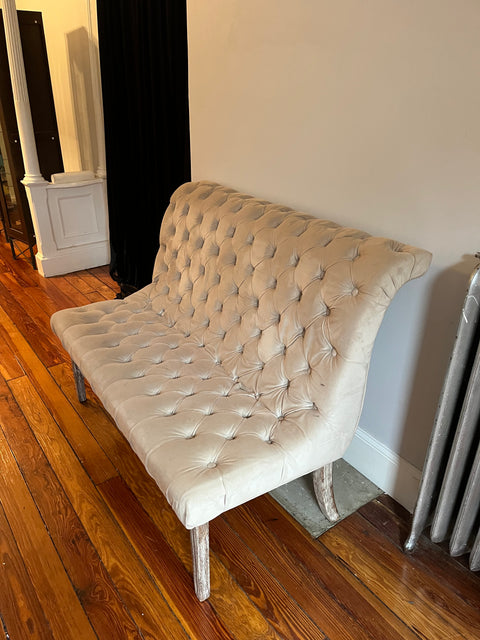 Beige Tufted Velvet Settee, L47"