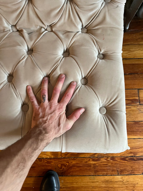 Beige Tufted Velvet Settee, L47"
