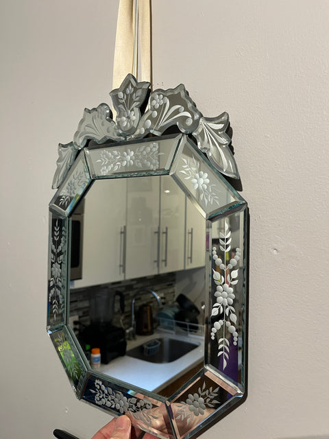 Venetian Style Ornate Floral Mirror, H17"