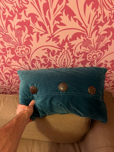 Teal Velvet Accent Pillow, L21"