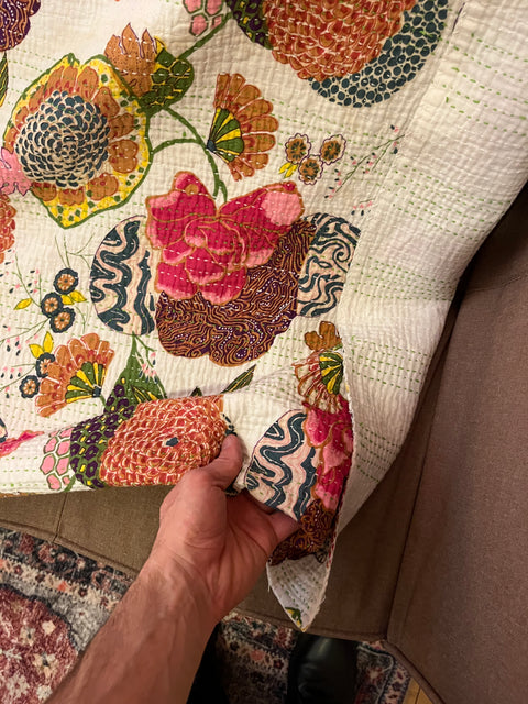 Traditional Indian Kantha Quilt Throw, 35x60"