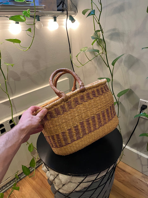 Woven Basket With Leather Handles