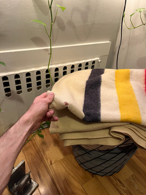 Pretty Striped Wool Blanket With A Tiny Hole, 60x80"
