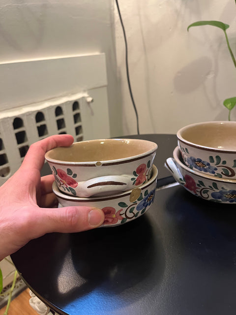 Set Of Three Floral Hand-painted Soup Bowls