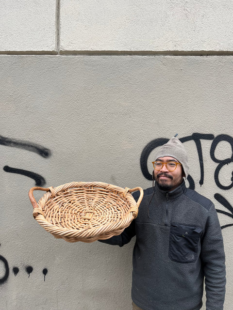 Large Vintage Wicker Woven Tray With Handles