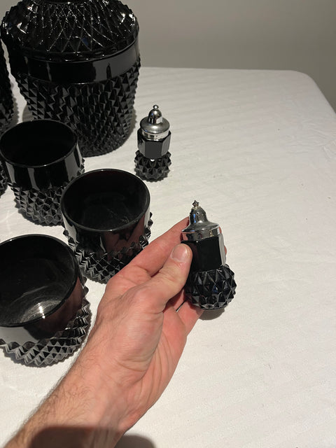 Indiana Glass Tiara Cameo Black Diamond Point Ice Bucket & 8 Tumblers Set