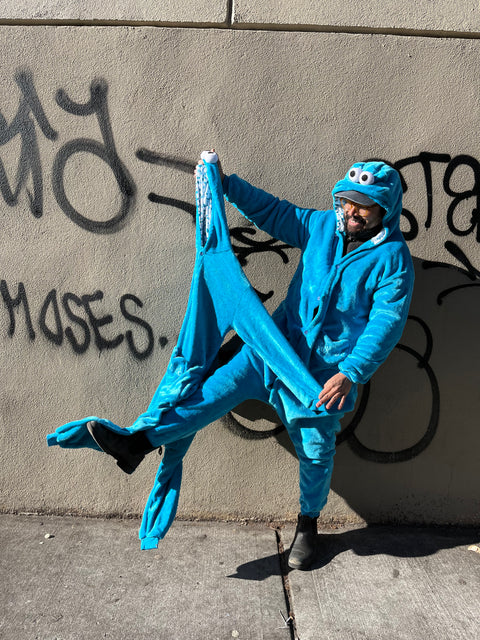 Two Cookie Monster Sesame Street Adult Costumes