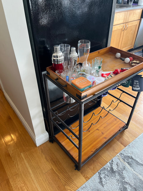 Rolling Bar Cart With Removable Serving Tray, L26xW16xH33"