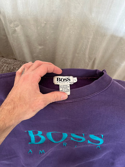 Vintage Hugo Boss America Purple Sweatshirt, Size L