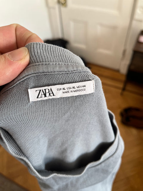 Zara Slightly Ribbed Grey Muscle Short Sleeve Shirt, Size XL