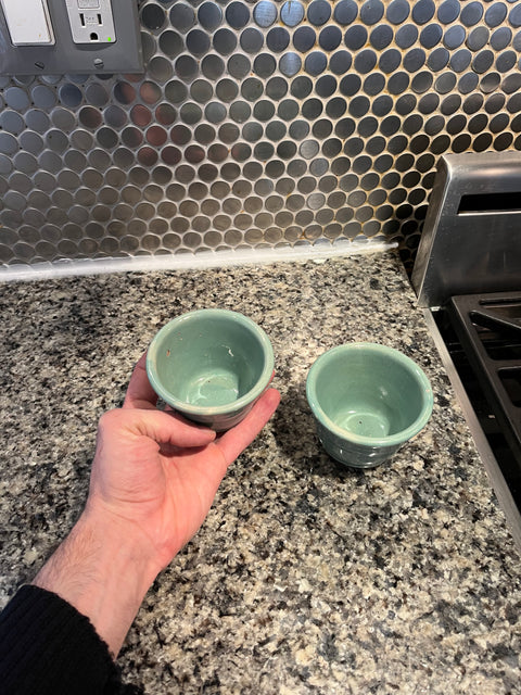 Two Cute Small Ceramic Green Cups