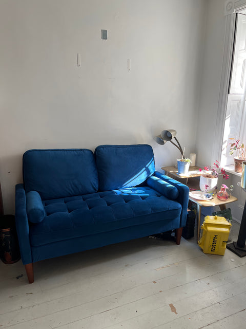Cute Blue Velvet Sofa, L55xD28"