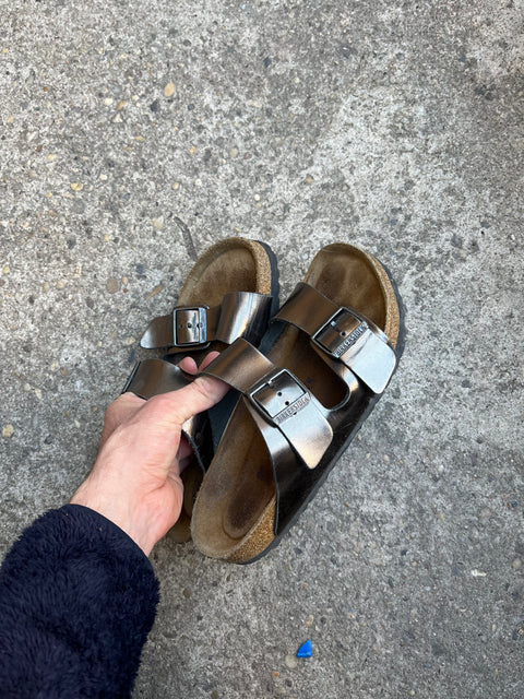 Birkenstocks Arizona Silver Sandals, Size EU 39