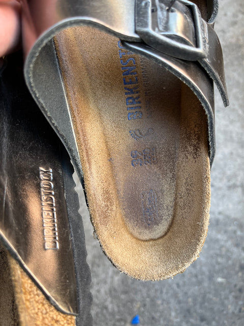 Birkenstocks Arizona Silver Sandals, Size EU 39