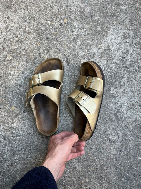 Birkenstocks Arizona Gold Sandals, Size EU 38