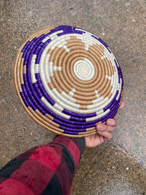African Coil Basket Bowl, Blue, 12"