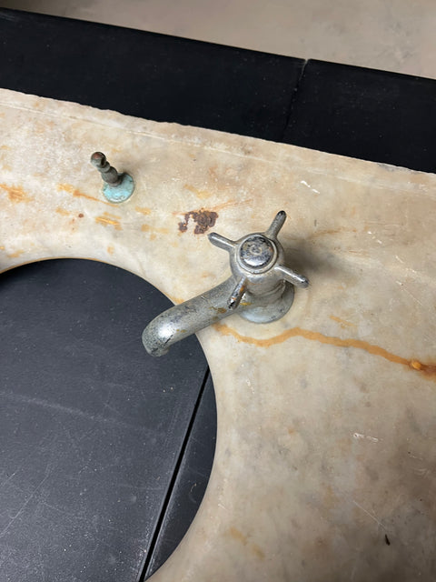 Antique Marble Sink Top With Original Faucet (Heavy!), 38x21.5"