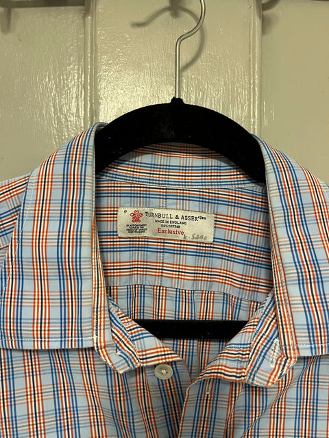 Luxury Turnbull & Asser Plaid Button Down Shirt, Size 17 43cm