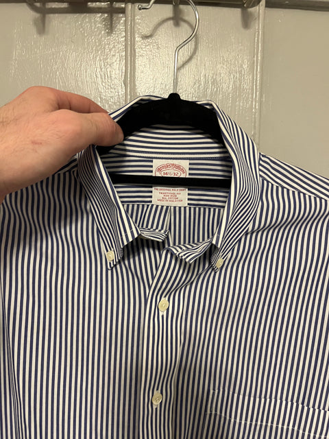 Brooks Brothers Striped Shirt, Size 14.5 32 Traditional Fit