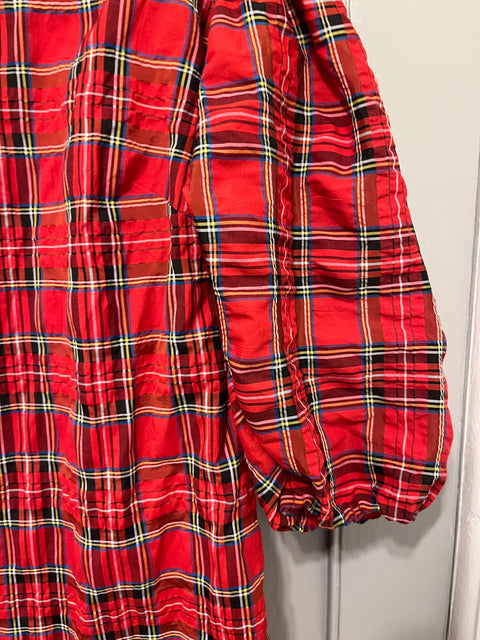 J.Crew Good Tidings Red Black Yellow Blue Tartan Plaid Puff Sleeve Dress, Size XL