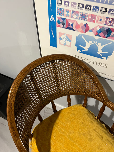 Cane-back Swivel Office Chair With Cute Cushion