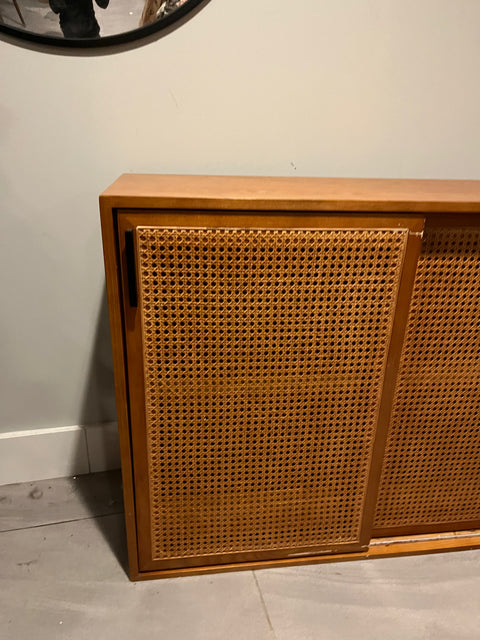 Sexy Mahogany And Cane Cabinet, W40xD14xH30"