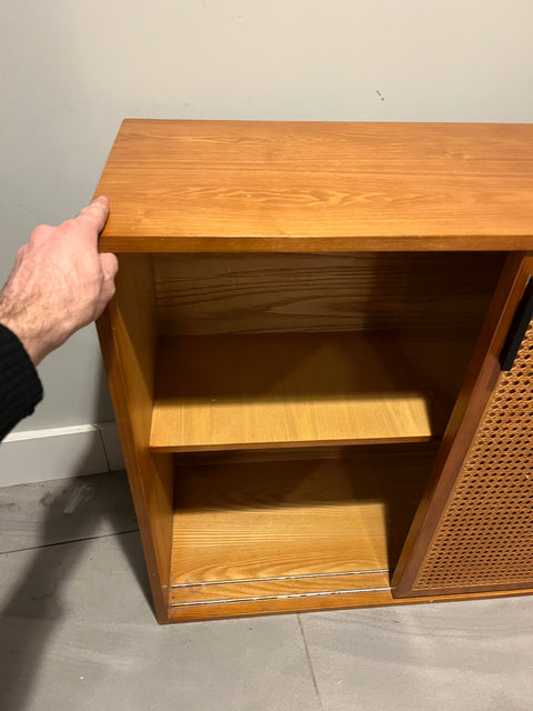Sexy Mahogany And Cane Cabinet, W40xD14xH30"