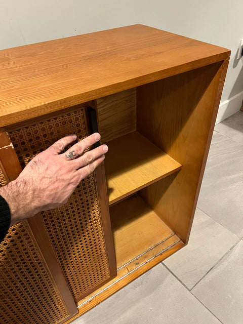 Sexy Mahogany And Cane Cabinet, W40xD14xH30"