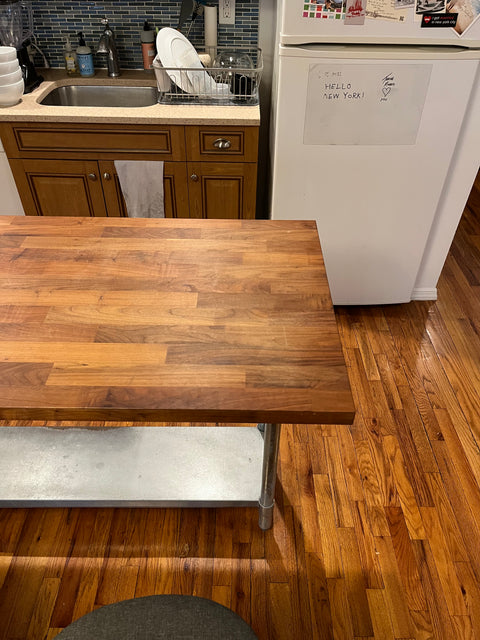 Pretty "Restaurant Style" Wood Top Work Table With Steel Base, W25.5xL74xH36"