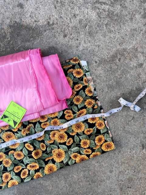 Floral Fabric and Pink Satin Textiles, 80in