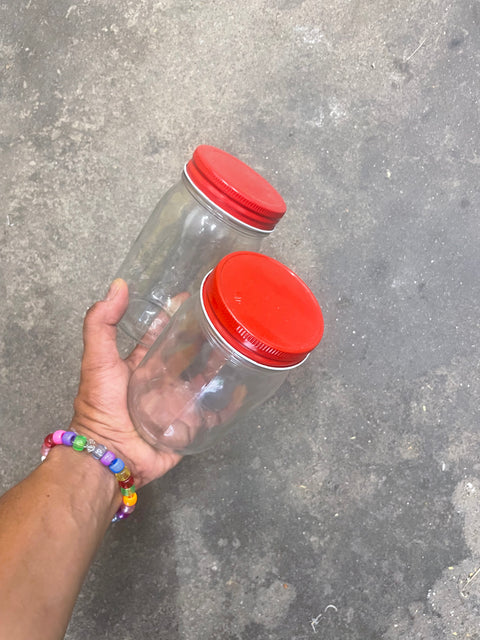 2 Cute Red Lidded Jars