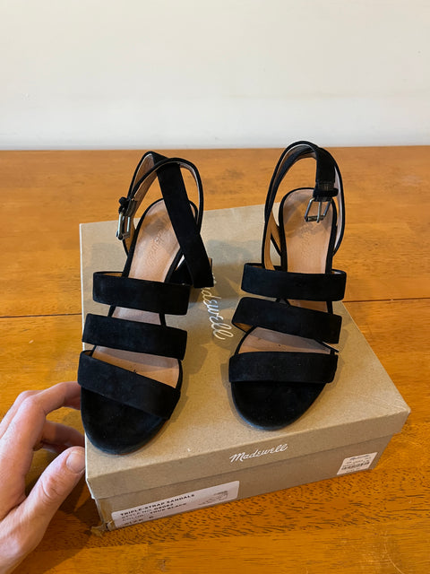 Madewell Maria Three Strap Suede Sandals, Size US 6W
