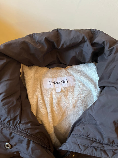 Calvin Klein Long Brown Puffer Coat, Size Women XS