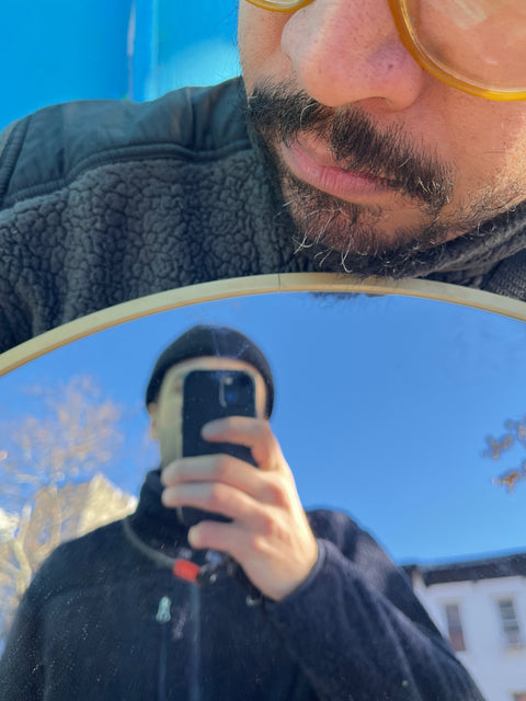 Round Gold Framed Mirror, 24" Wide