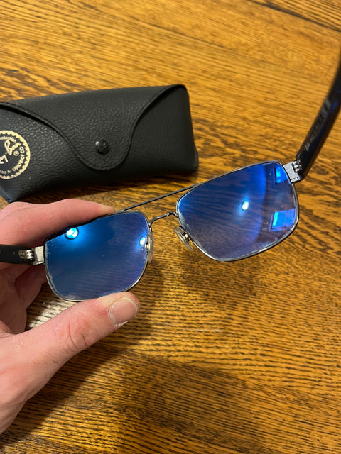 Ray-Ban RB3663 Sunglasses In A Gunmetal Frame With Blue Gradient Grey Lenses