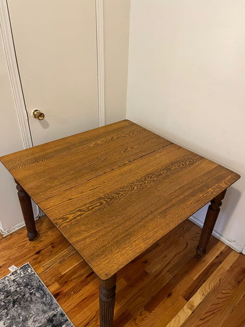Wooden Antique Dining Table (One Leg's Attachment Needs Repair), W42xL42xH29"
