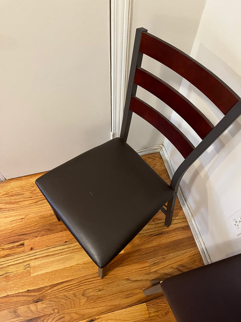 Two Back Metal Folding Chairs with Brown Vinyl Seat
