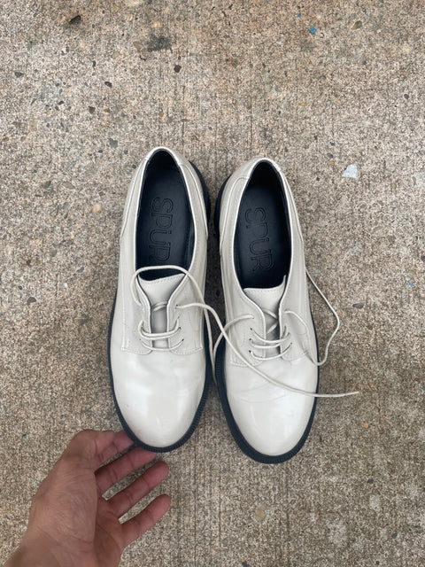Chunky White Lace-Up Shoes, Sz 8f