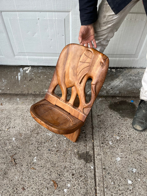 Vintage African Hand Carved Elephant Wooden Birthing Chair