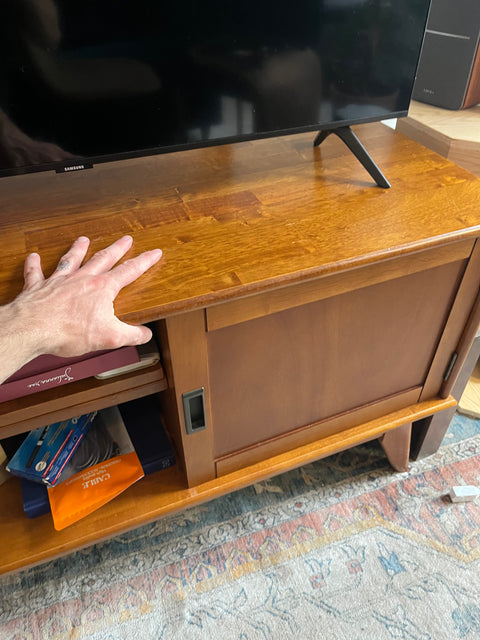 Simpli Home Draper Solid Hardwood Mid Century Low TV Media Stand, W60xD18xH26"