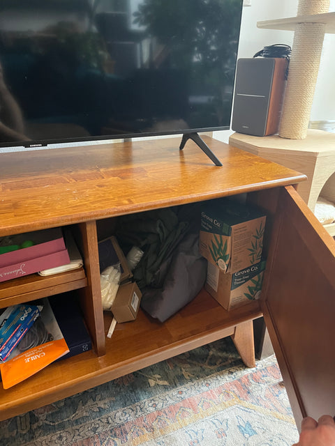 Simpli Home Draper Solid Hardwood Mid Century Low TV Media Stand, W60xD18xH26"