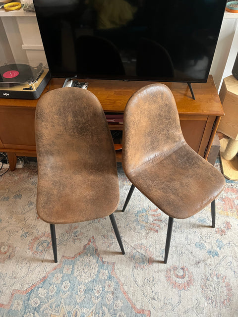 Two Brown Faux Leather Dining Chairs