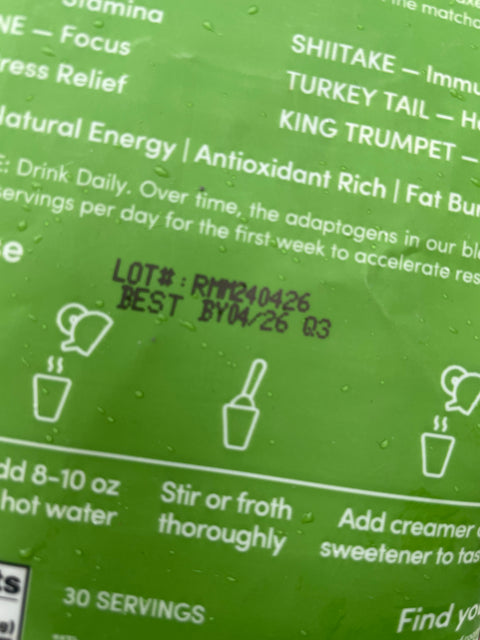 RYZE Mushroom Matcha, Unexpired