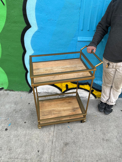 Elegant Gold Rolling Bar Cart, L24xW16XH33"